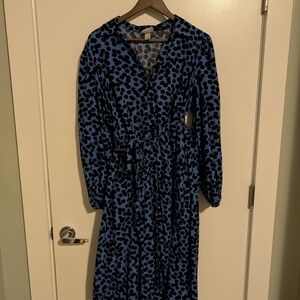 Elegant Blue and Black Polka Dot Dress